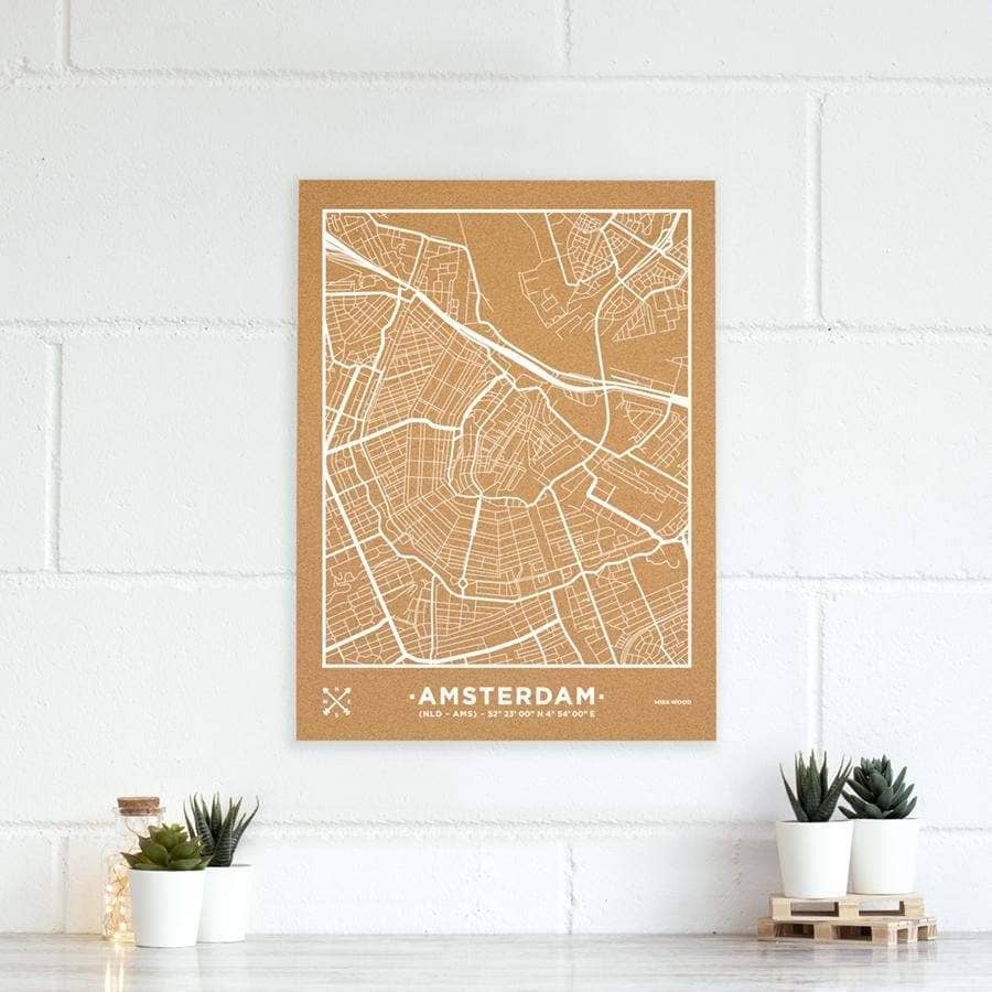 Mapa de corcho - Woody Map Natural Amsterdam - Misswood