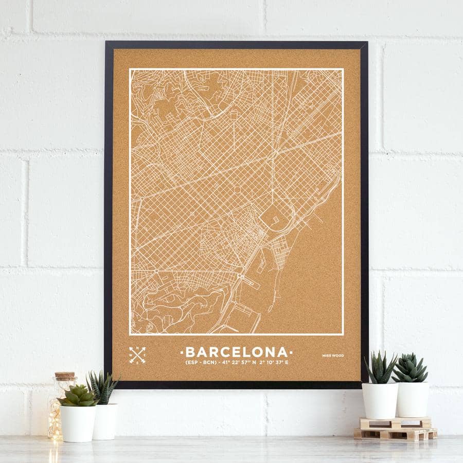 Mapa de corcho - Woody Map Natural Barcelona - Misswood