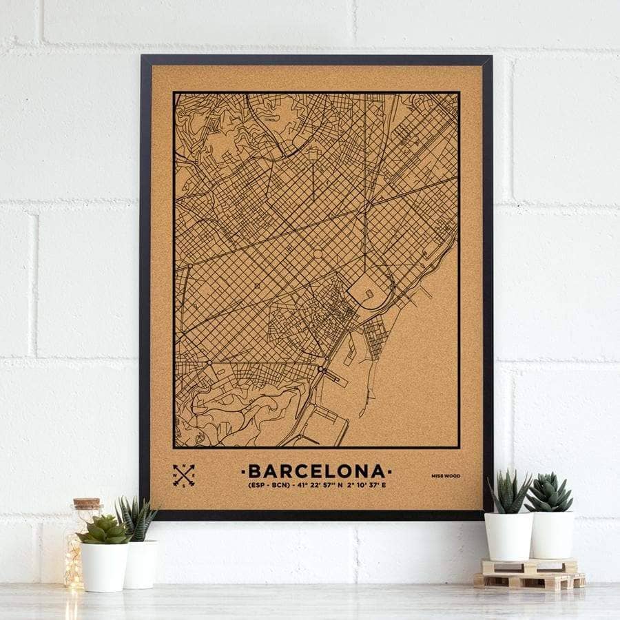 Mapa de corcho - Woody Map Natural Barcelona - Misswood