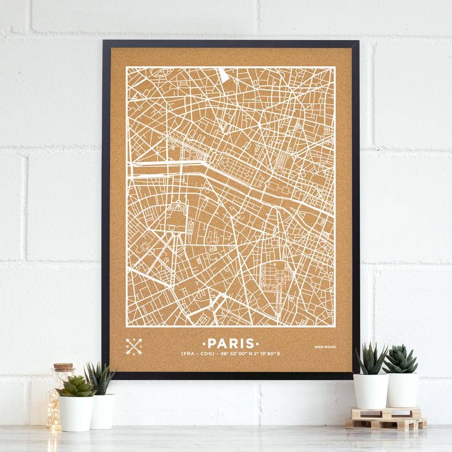 Mapa de corcho - Woody Map Natural Paris - Misswood